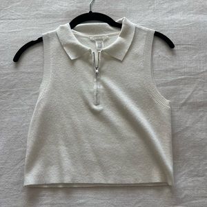White Pacsun Full Tilt Knit Top with Zip Detail & Collar